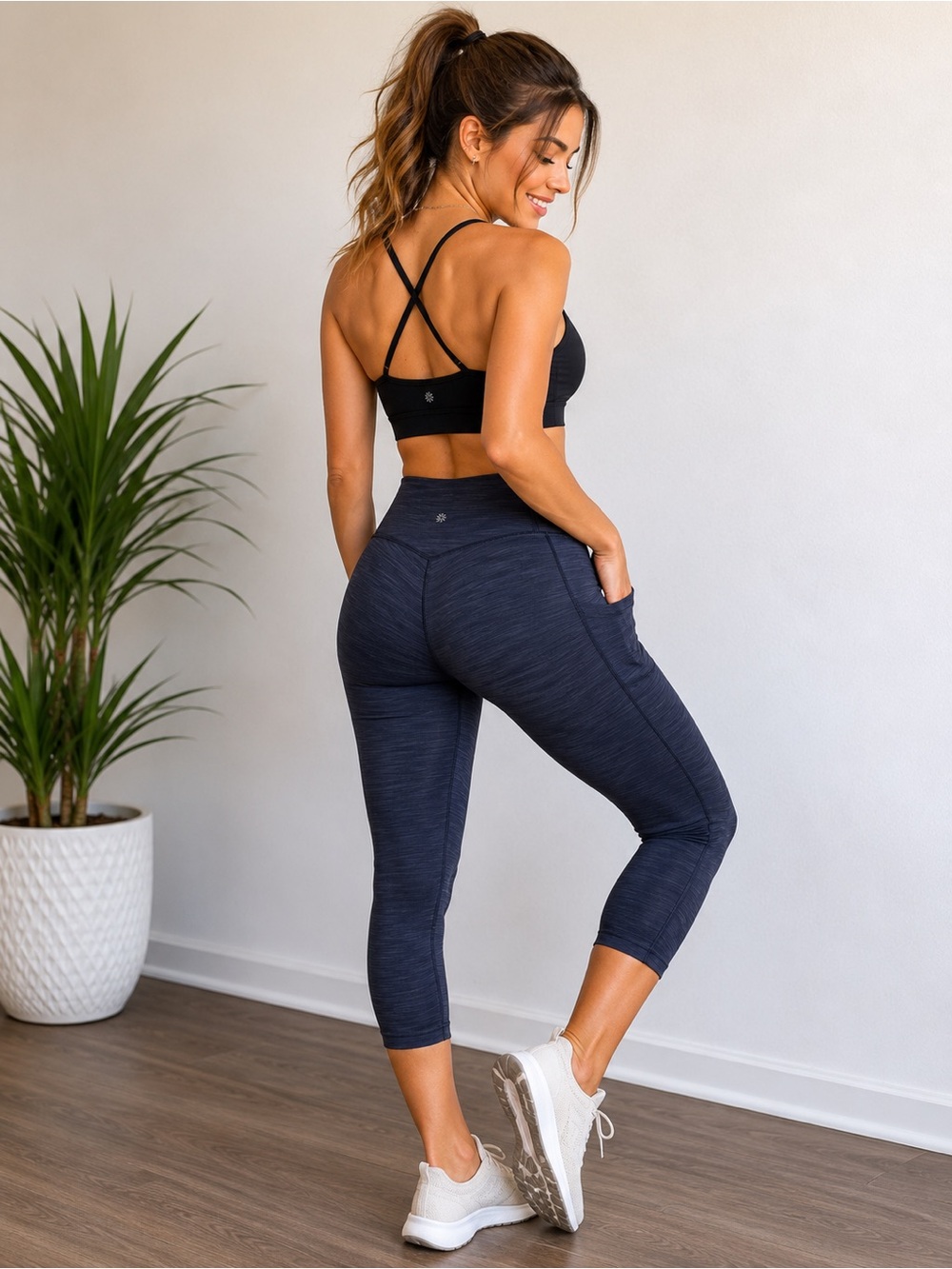 Athleta Salutation II Capri Navy Heather Leggings With Pockets Small - Picture 2 of 9